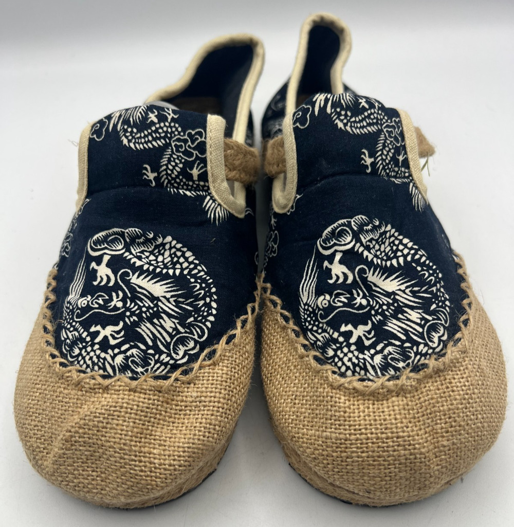 Women’s Size 10 US 41 EU Navy Dragon Print Espadrille Slip On Flats Jute RARE